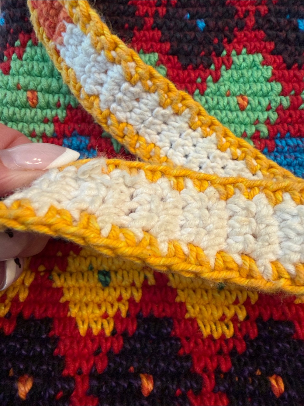 Large Handmade Multicolor Crochet Crossbody Bag - Picture 5 of 10
